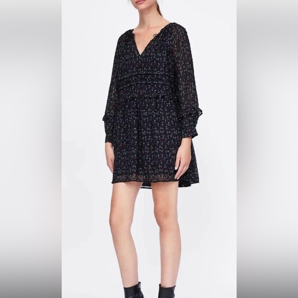 Zara black sheer floral slip dress